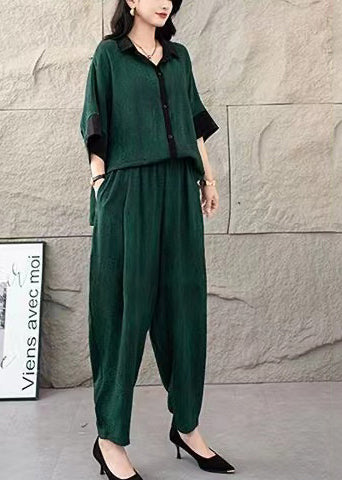 Set Cotton Dye Summer Suit Green Two Tie Oversized Tea Piece