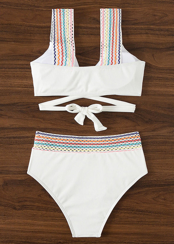 Trendy White Patchwork Backless Swimwear Two Pieces Set VC063