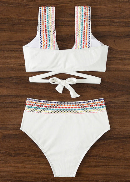 Trendy White Patchwork Backless Swimwear Two Pieces Set VC063