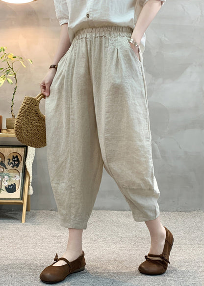 Oversized Crop Summer Apricot Unique Pants Linen