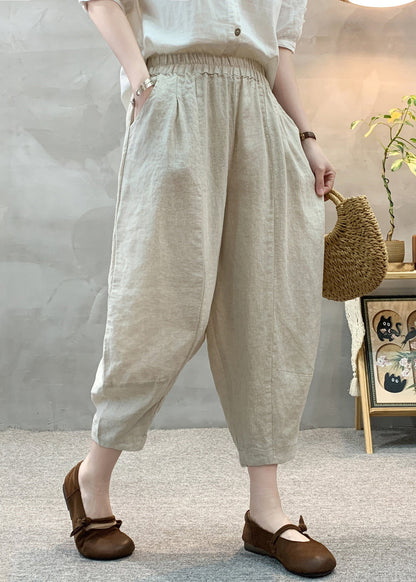 Oversized Crop Summer Apricot Unique Pants Linen
