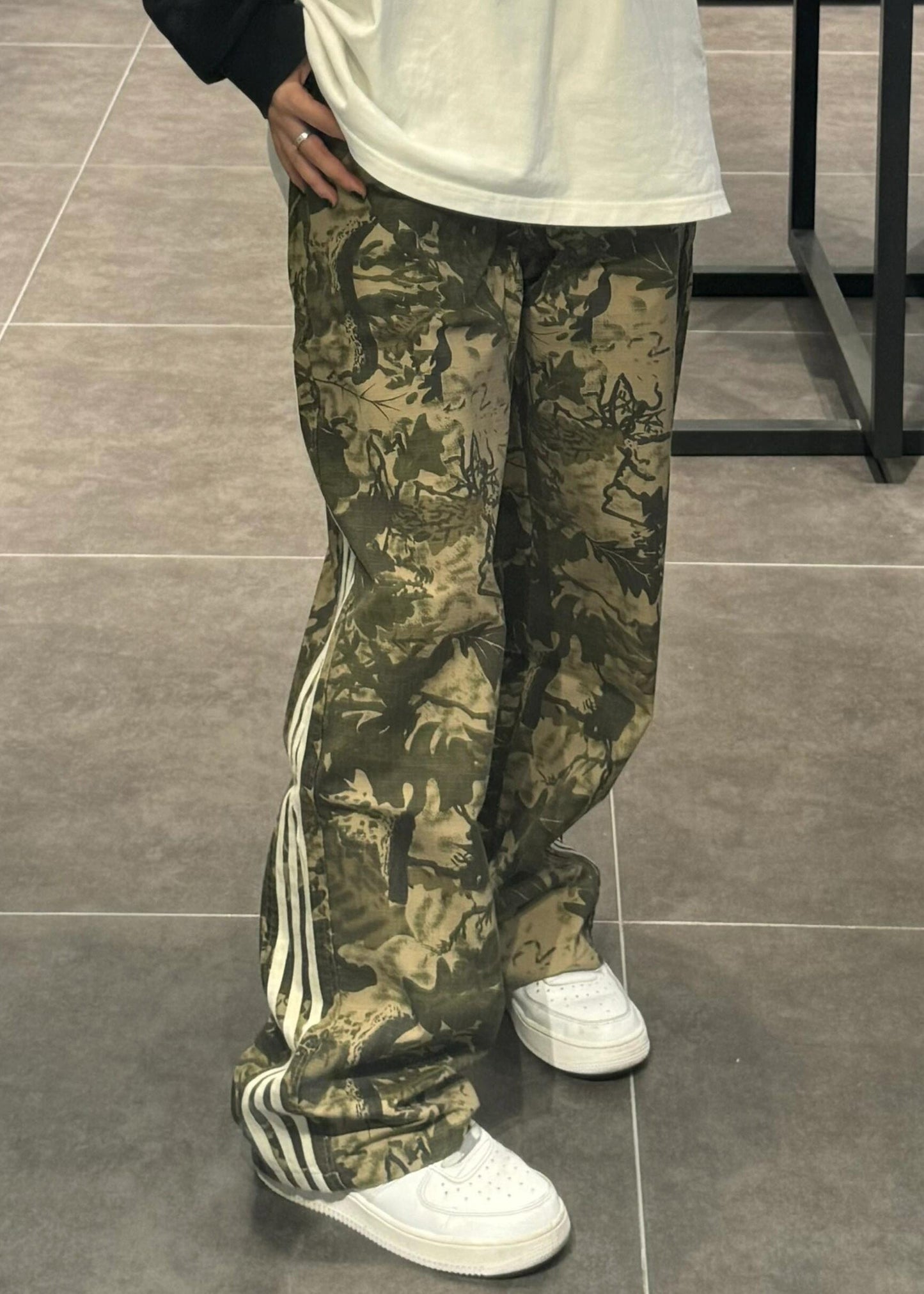 Green Trousers Pants Cotton Army Print Oversized Unique Mens