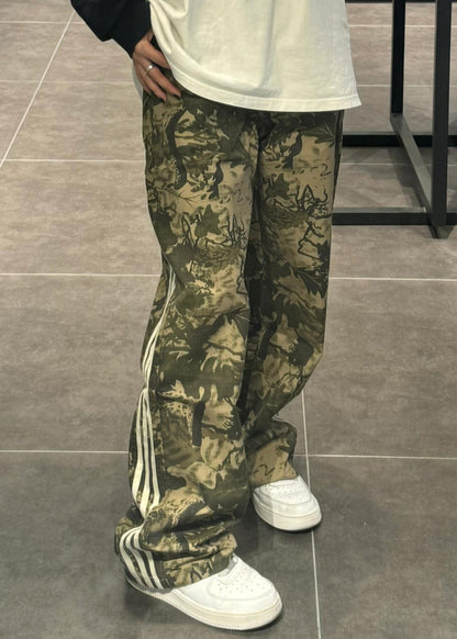 Green Trousers Pants Cotton Army Print Oversized Unique Mens