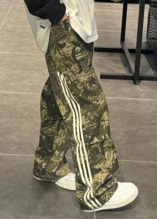 Green Trousers Pants Cotton Army Print Oversized Unique Mens