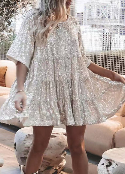 Mid Dress Summer Oversized Sequins Beige Unique