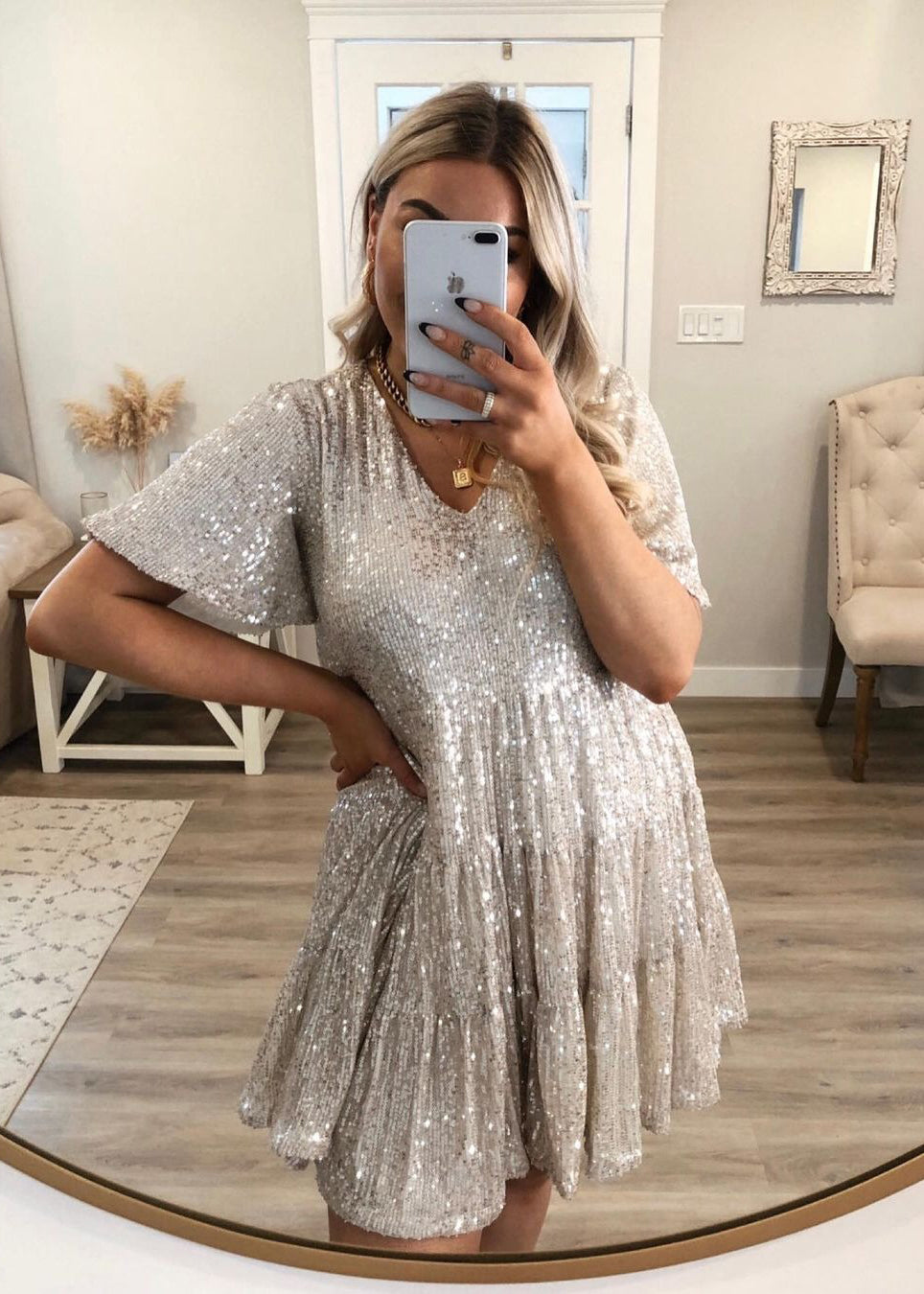 Mid Dress Summer Oversized Sequins Beige Unique