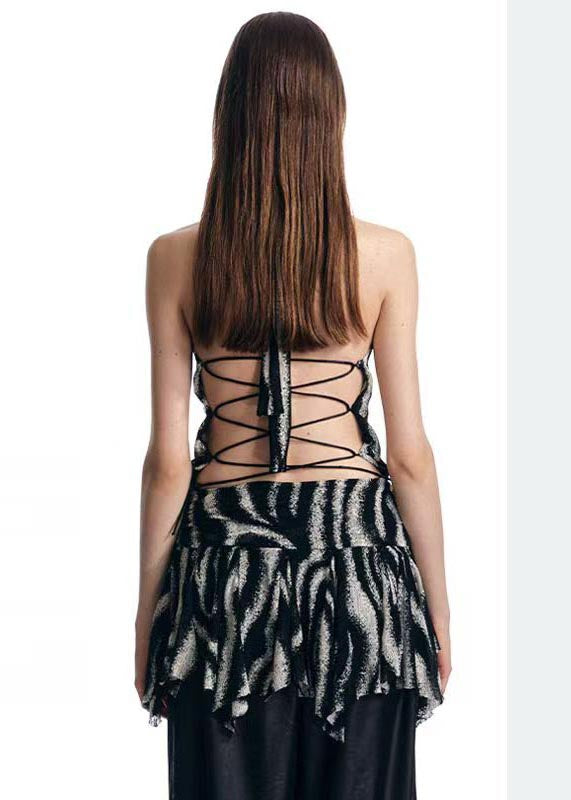 Backless Beach Unique Black Print Halter Summer Vest