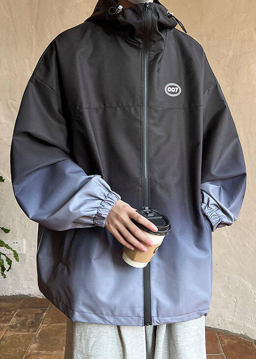 Coat Black Pockets Gradient Men Unique Cotton Color Spring Hooded