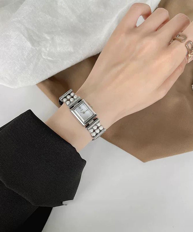 Crystal Black Watches Leather Zircon Pearl Hardlex Unique