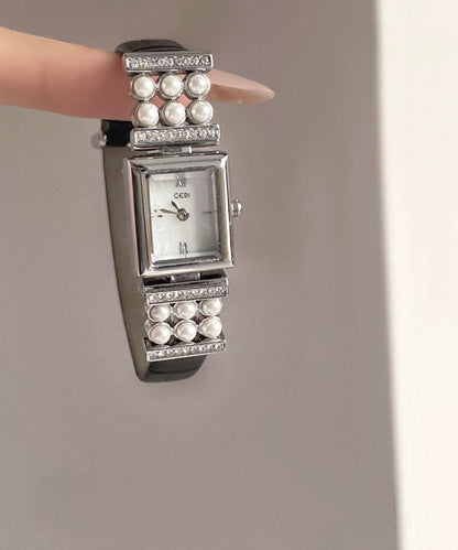 Crystal Black Watches Leather Zircon Pearl Hardlex Unique