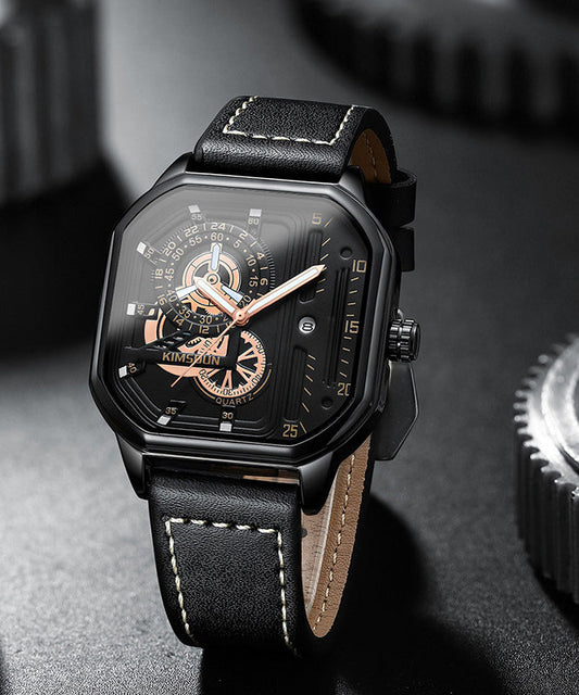 Watches Leather Unique Noctilucent Quartz Black Movement