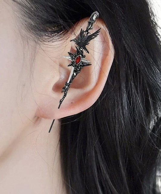 Unique Black Metal Agate Crow Stud Earrings WI039