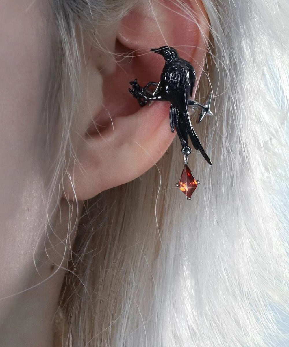 Unique Black Metal Alloy Crystal Bird Drop Earrings QJ046