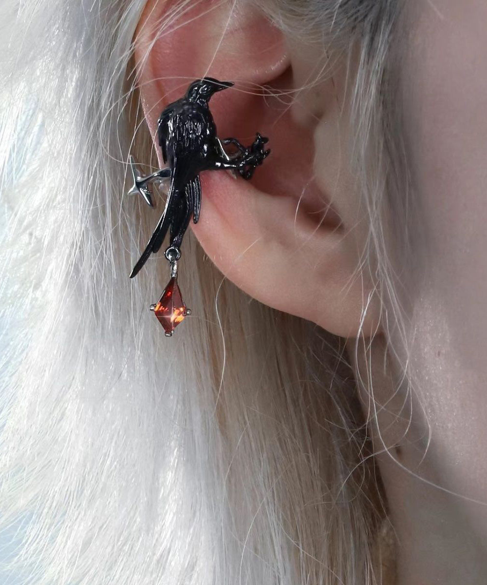 Unique Black Metal Alloy Crystal Bird Drop Earrings QJ046