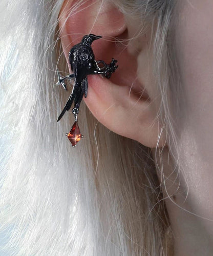 Unique Black Metal Alloy Crystal Bird Drop Earrings QJ046