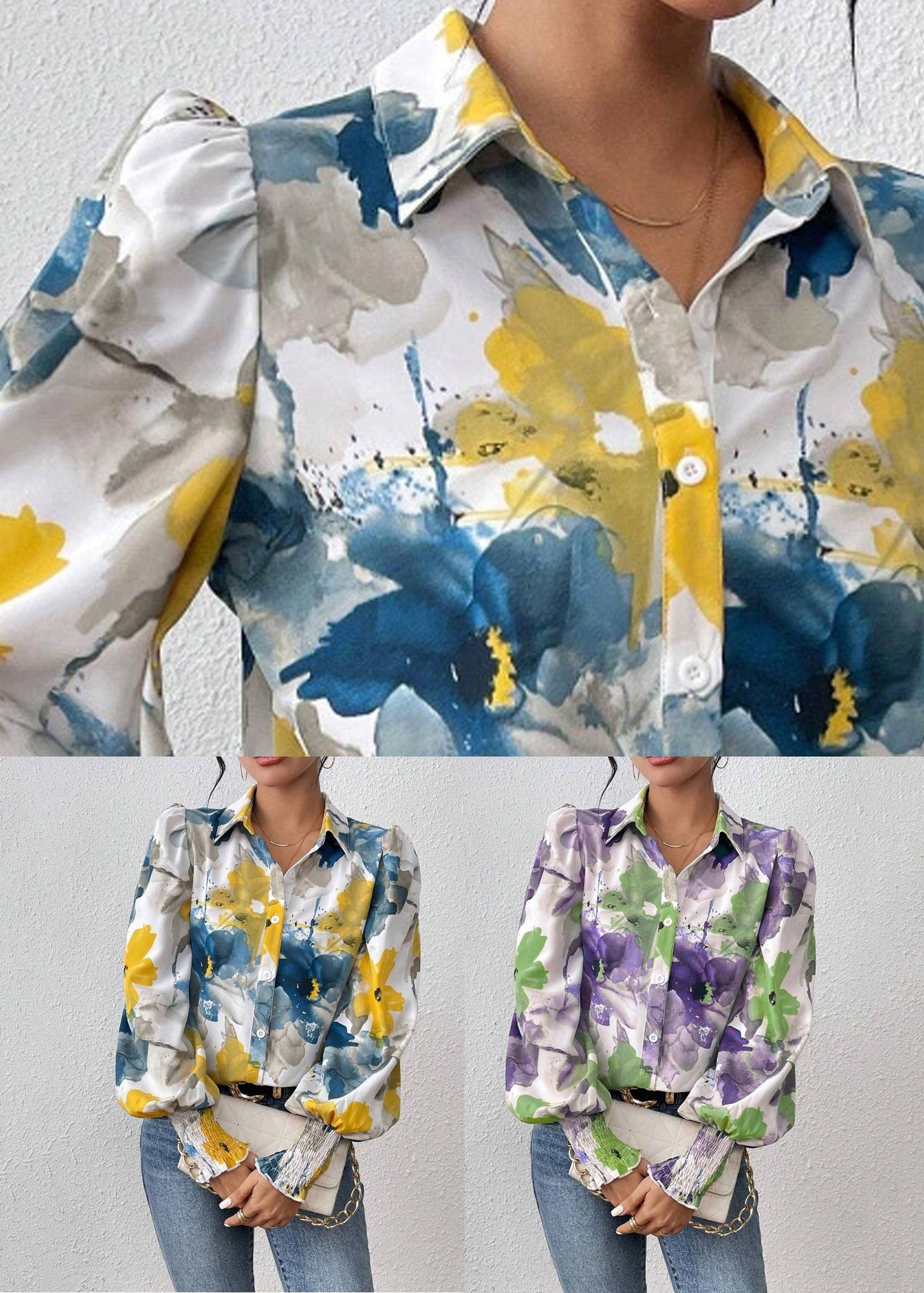 Blouses Blue Spring Button Unique Cotton Print