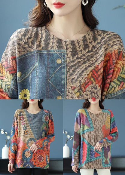 Unique Blue Print Cozy Wool Knit Sweaters Long Sleeve TB027