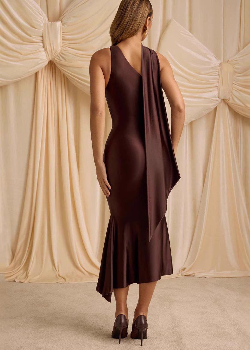 Wraped Silk Shoulder Chocolate One Unique Dress Ice Summer