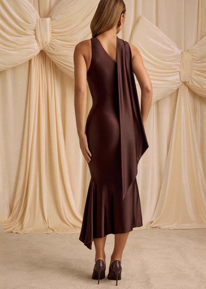Wraped Silk Shoulder Chocolate One Unique Dress Ice Summer