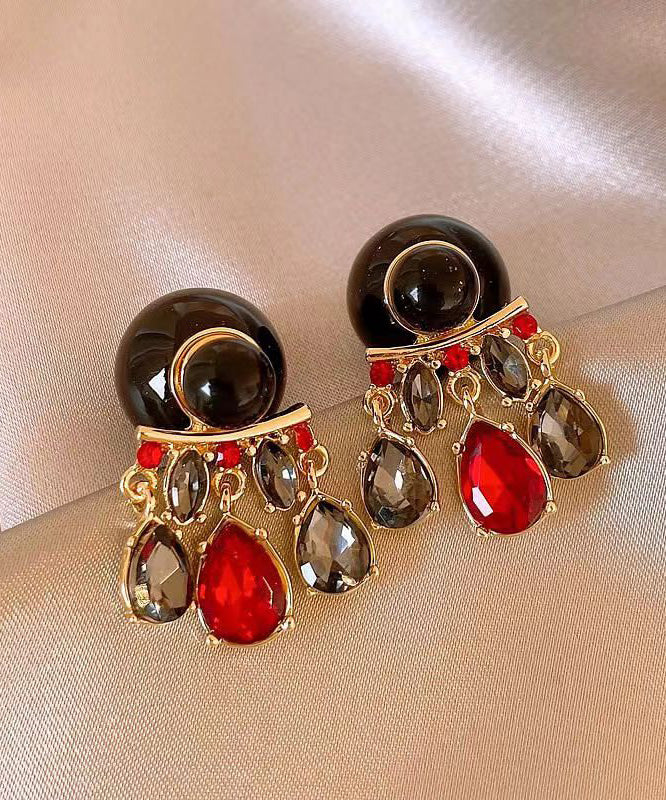 Colorblock Crystal Alloy Tassel Ball Unique Copper Drop Earrings