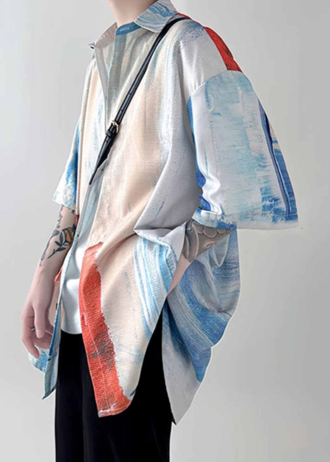 Tie Dye Button Shirts Unique Mens Colorblock Summer Cotton