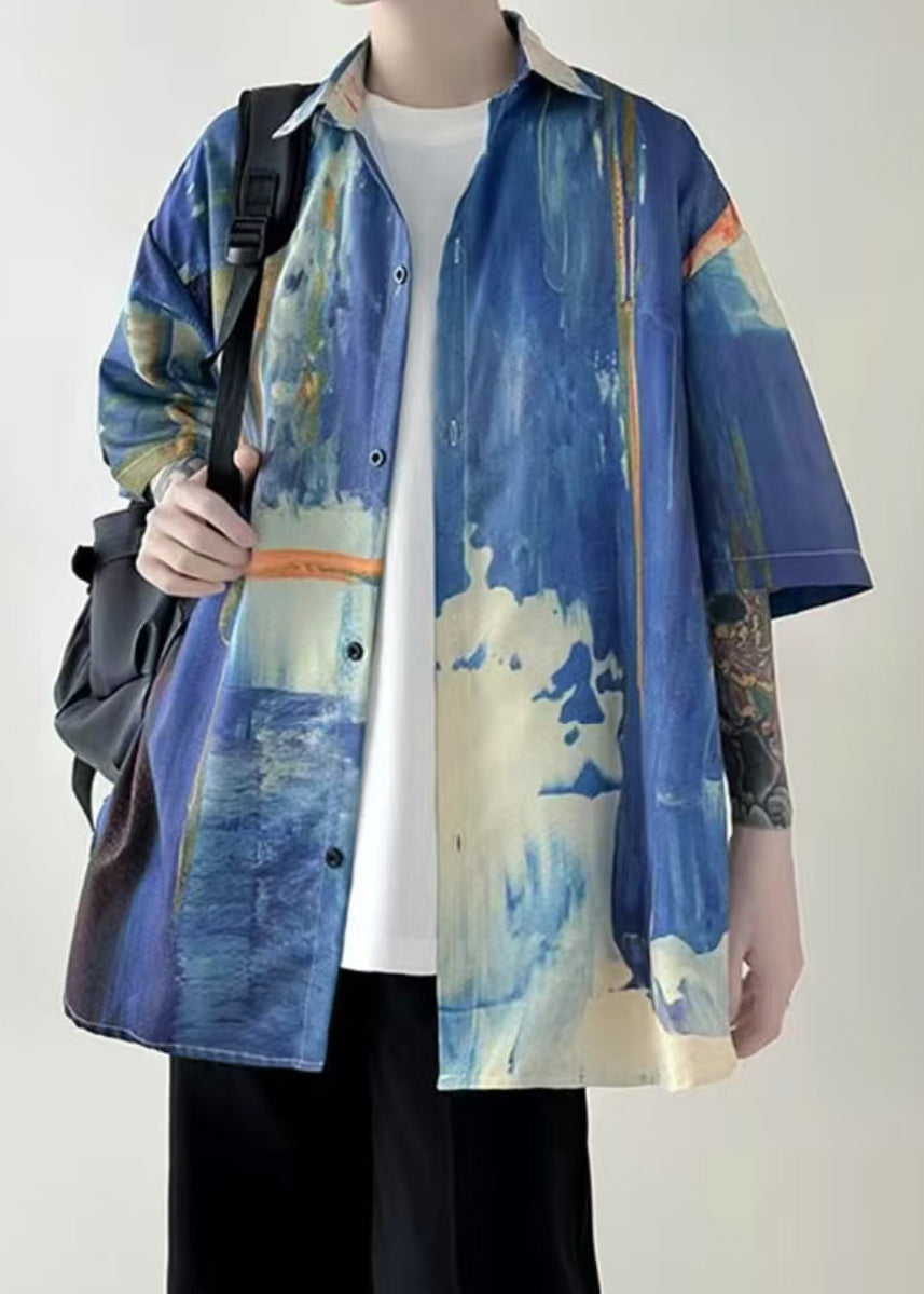 Tie Dye Button Shirts Unique Mens Colorblock Summer Cotton