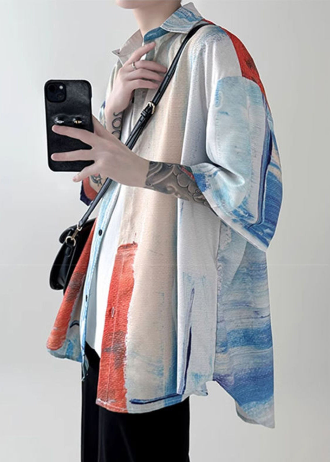 Tie Dye Button Shirts Unique Mens Colorblock Summer Cotton