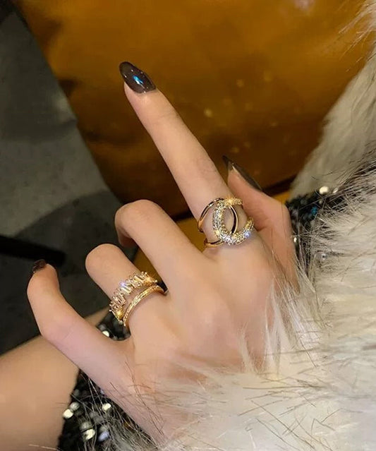 Two-Piece terling Zircon Set Gold Overgild Rings Silver Unique