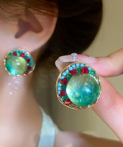 Unique Green Alloy Zircon Coloured Glaze Stud Earrings YZ010