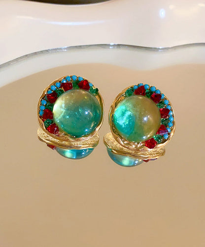 Unique Green Alloy Zircon Coloured Glaze Stud Earrings YZ010