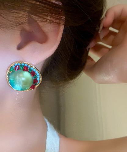 Unique Green Alloy Zircon Coloured Glaze Stud Earrings YZ010