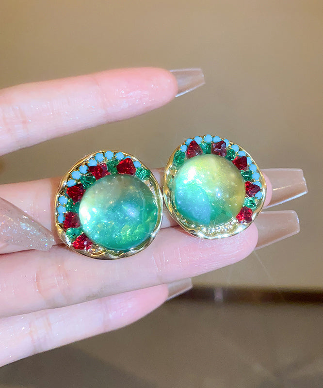 Unique Green Alloy Zircon Coloured Glaze Stud Earrings YZ010