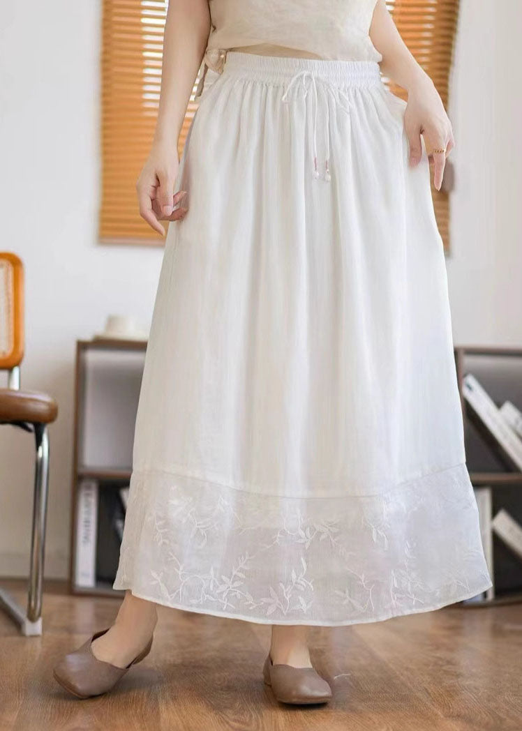 Green Linen Summer Embroidered Patchwork Unique Skirt