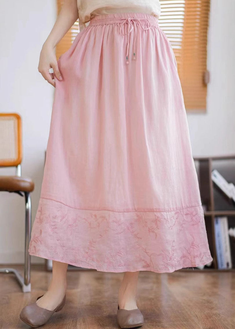 Green Linen Summer Embroidered Patchwork Unique Skirt