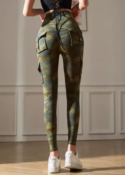 Capri Butt Yoga Green Print Unique Leggings Gym Scrunch