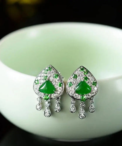 Boucles d'oreilles à pampilles en argent sterling et zircon vert uniques en calcédoine glacée WO005