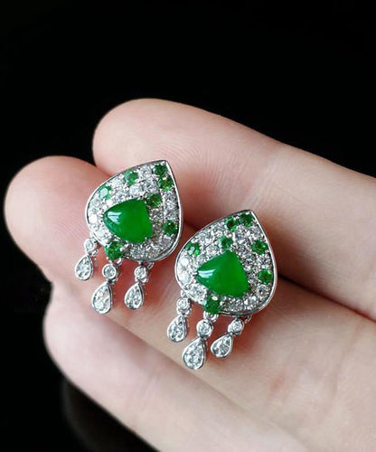 Boucles d'oreilles à pampilles en argent sterling et zircon vert uniques en calcédoine glacée WO005