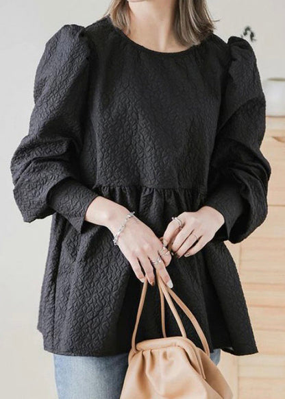 Unique Emboss Tops Blouse Up Cotton Back Fall Grey Lace