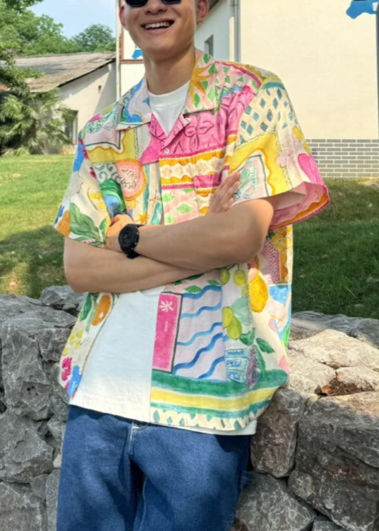 Cotton Print Pan Men's Unique Shirts Collar Peter Summer Button