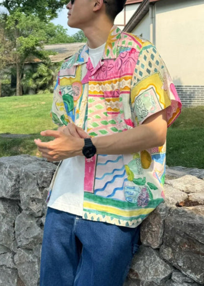 Cotton Print Pan Men's Unique Shirts Collar Peter Summer Button