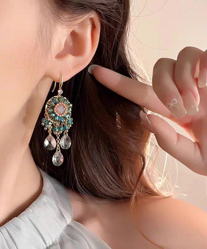 Unique Pink Copper Alloy Crystal Tassel Drop Earrings QZ013