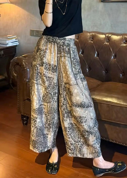 Print Unique Leg Pants Summer Elastic Cotton Wide Waist