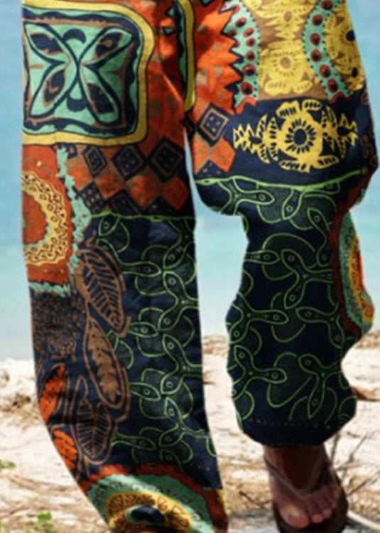 Elastic Unique Pockets Cotton Print Waist Men Pants Summer