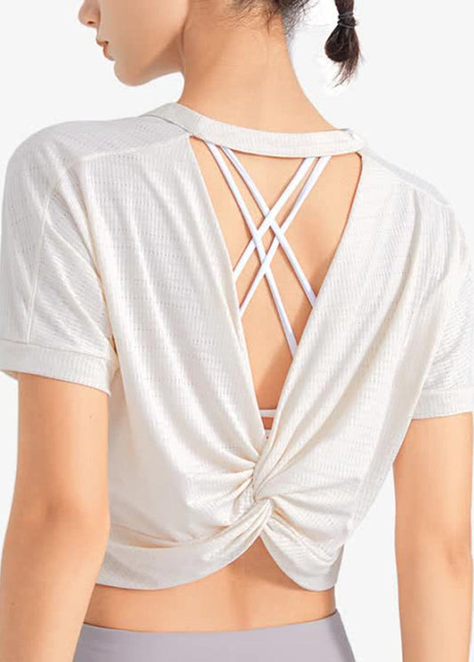 Top Sleeve Yoga Purple Unique Short O-Neck