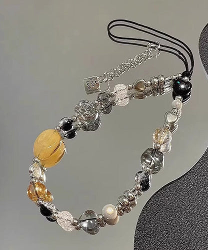 Stone Flower Gem Obsidian Rainbow Chain Phone Unique Camellia