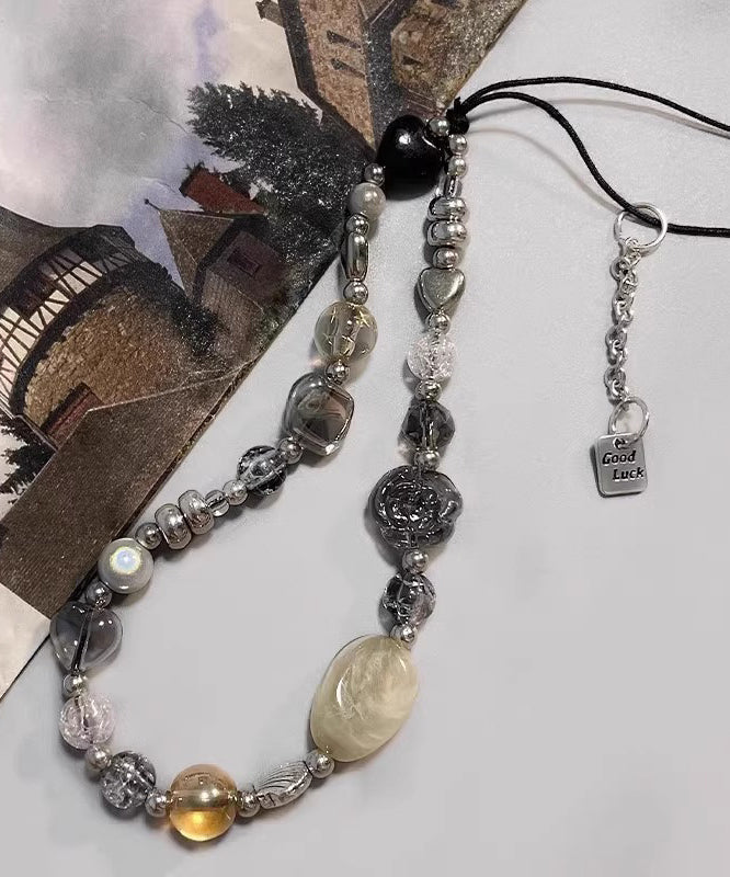 Stone Flower Gem Obsidian Rainbow Chain Phone Unique Camellia