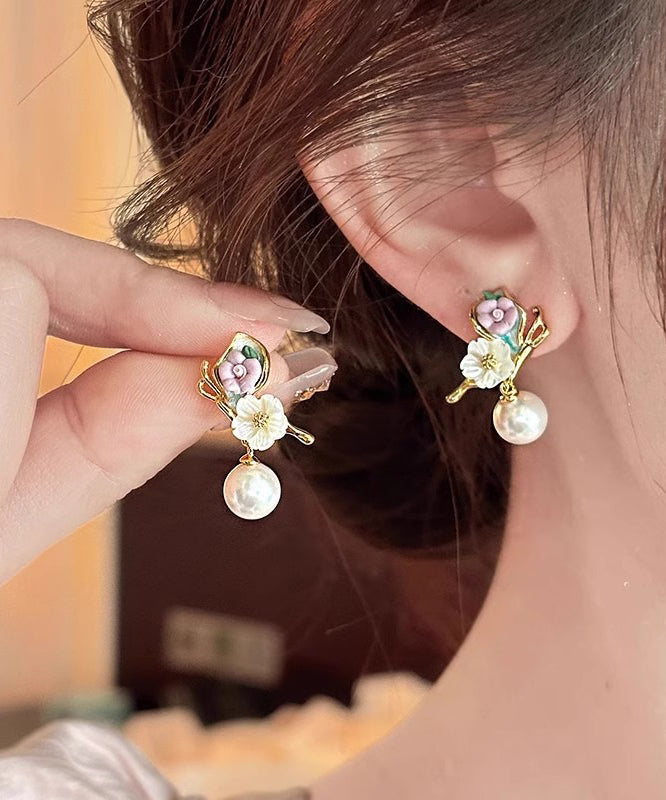 Copper Floral Drop Butterfly Rainbow Unique Alloy Earrings