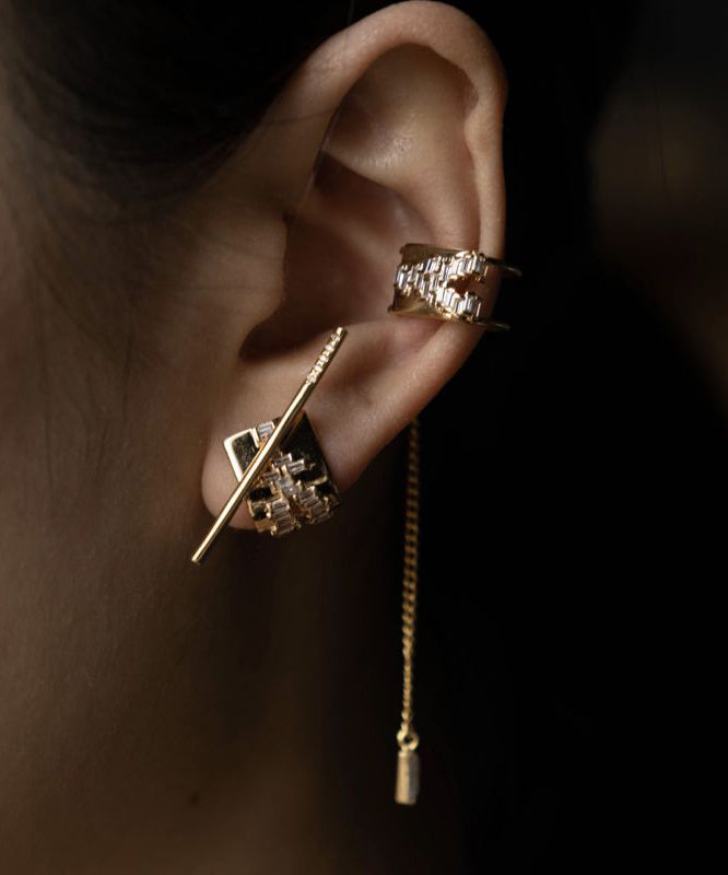 Zircon Earrings Copper Tassel Drop Unique Overgild Silk