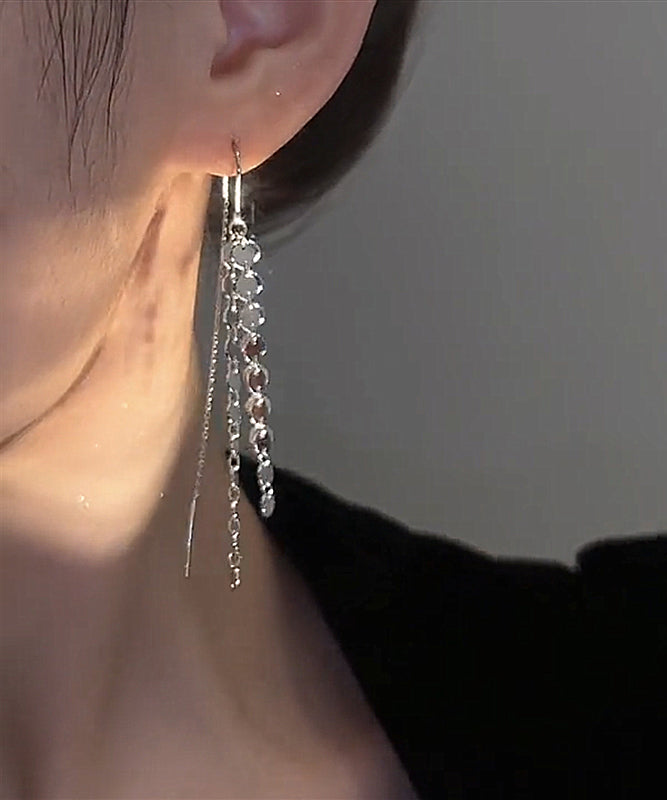 Unique Silk Stainless Steel Sequin Tassel Drop Earrings II030