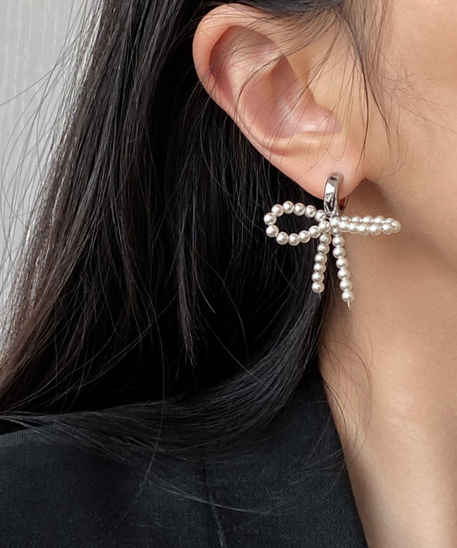 Silver Unique Bow Stud Sterling Beads Silk Earrings